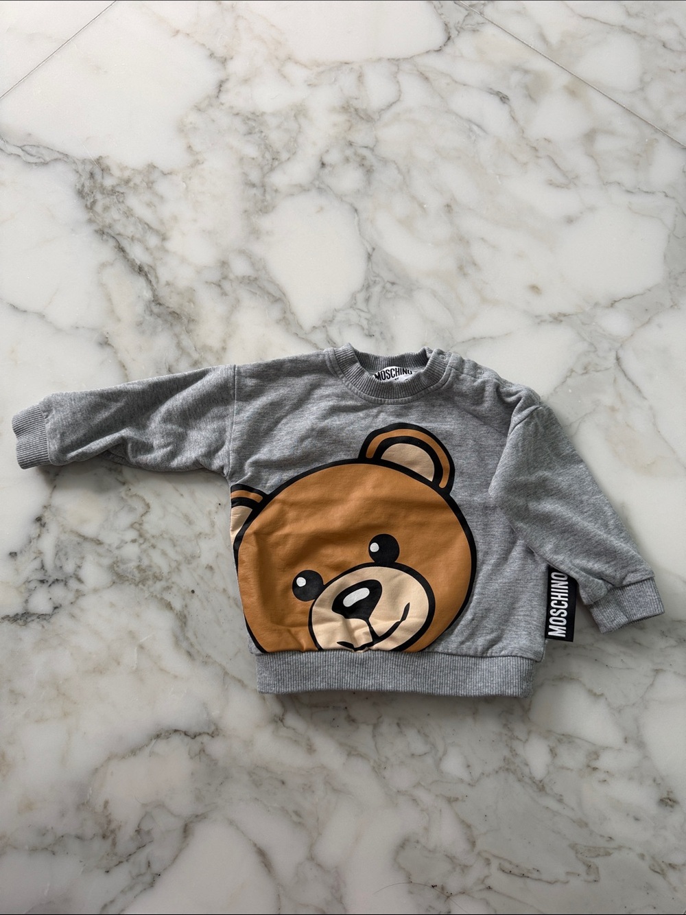 Moschino Grey Sweatshirt with Brown Teddy Bear Graphic